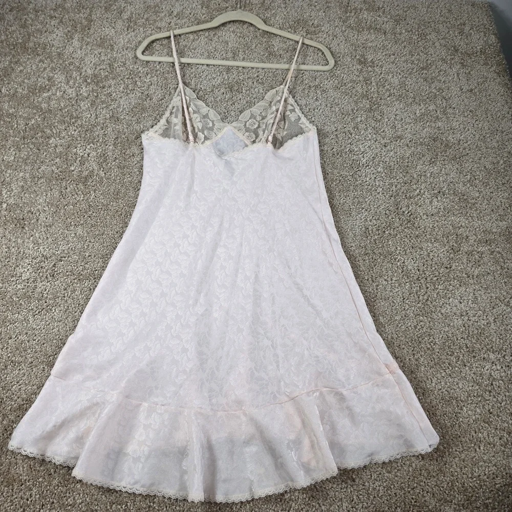 Wacoal Chemise Nightgown Pink Floral Jacquard Lace Trim Vintage Style 34